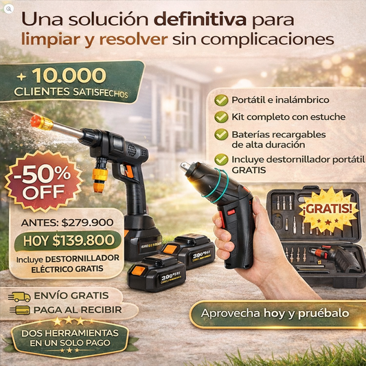 Combo PowerClean 2 en 1™   – Hidro lavadora Inalámbrica + Destornillador Eléctrico Portátil GRATIS