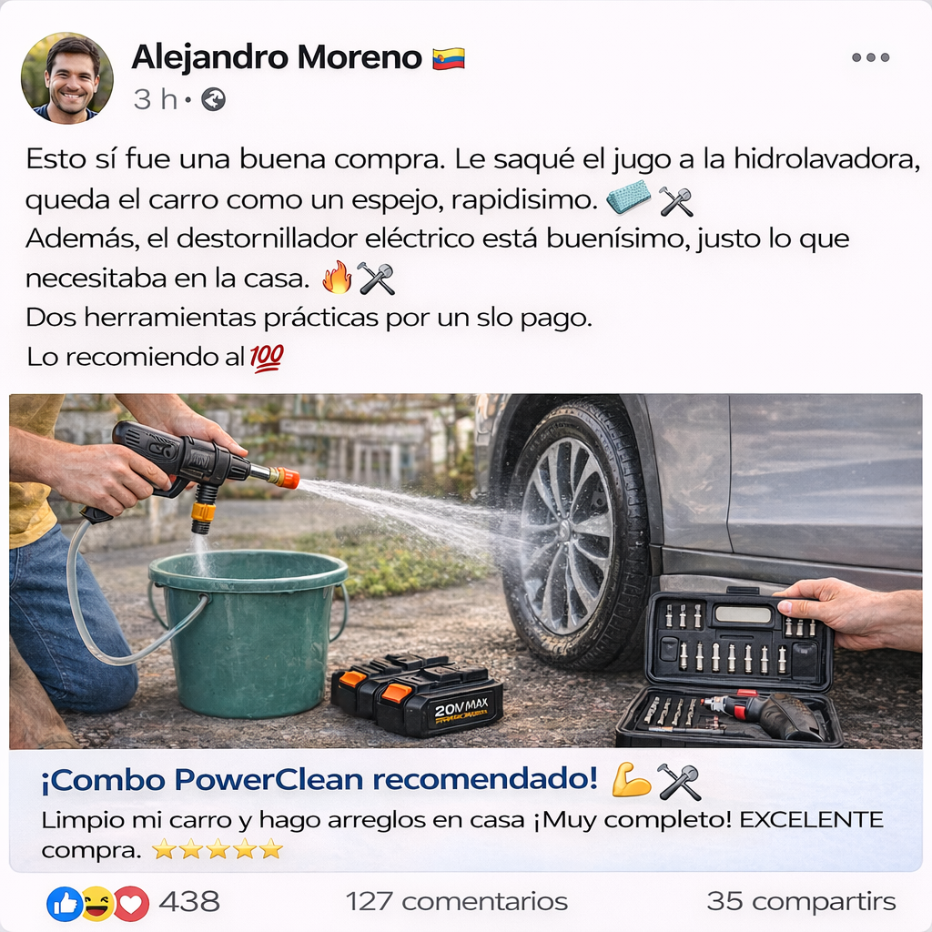 Combo PowerClean 2 en 1™   – Hidro lavadora Inalámbrica + Destornillador Eléctrico Portátil GRATIS