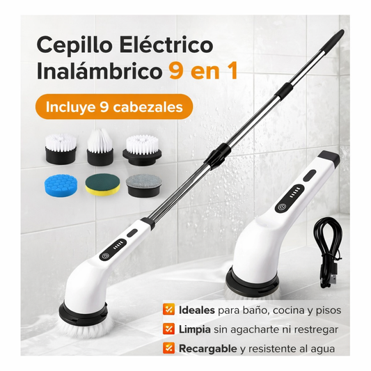 Cepillo Eléctrico Inalámbrico 9 en 1 – Limpia Sin Esfuerzo y Sin Agacharte
