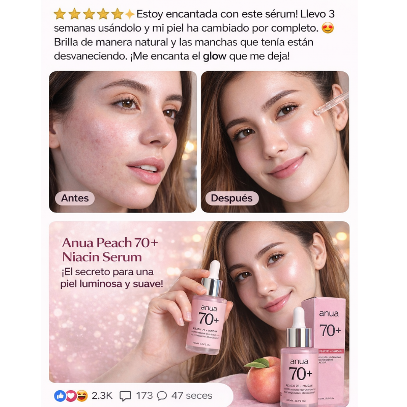 Anua Peach 70 Niacinamida - Serum Natural y Textura Suave en Cada Gota